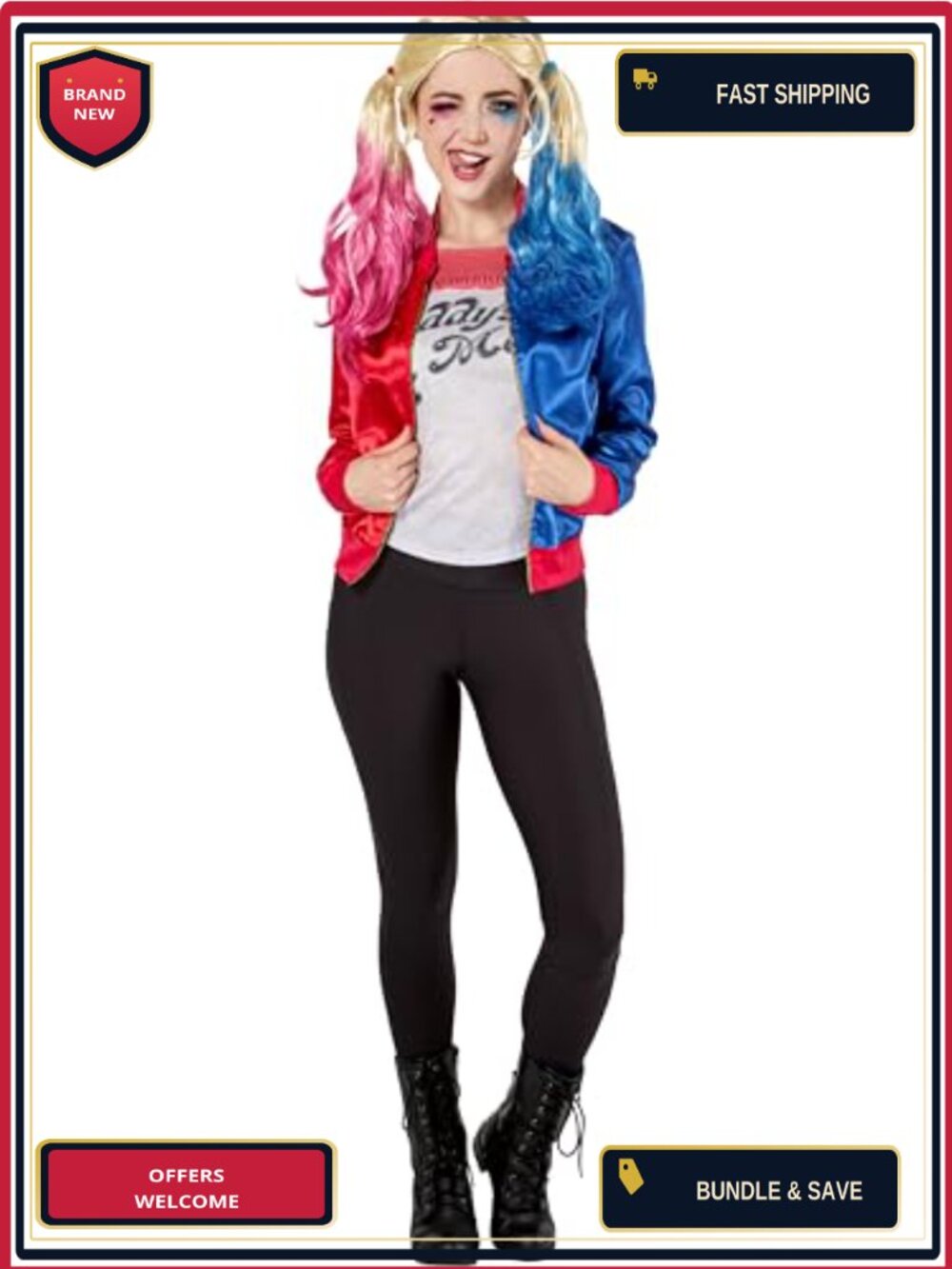 DC Villains Harley Quinn Costume Kit Adult S Jacket Attached Top Cosplay